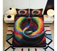 Drap Housse 3D Imprimé Serpent Arc-en-Ciel Microfibre Poche Profonde Lavable Ensemble Linge Lit Serpent Coloré Housse Matelas Antidérapant Adulte Jeune 140x200x25cm