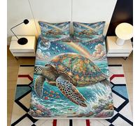 Drap Housse 3D Imprimé Tortue de Mer Microfibre Bord Élastique Adultes Linge de Lit Chambre Deep Pocket Ocean Mattress Fitted Cover 90x200x25cm