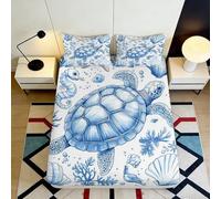 Drap Housse 3D Imprimé Tortue de Mer Microfibre Grande Profondeur Ensemble de Linge Style Marin Mattress Fitted Cover Antidérapant Respirable Chambre 90x200x25cm