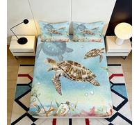 Drap-Housse 3D imprimé Tortue de mer Microfibre Grande Profondeur Linge de lit Chambre Ocean Mattress Fitted Cover Lavable Antidérapant 200x200x25cm