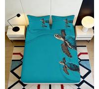 Drap Housse 3D Imprimé Tortue de Mer Microfibre Poche Profonde Antidérapant Linge de Lit Chambre Tortue de Mer Mattress Fitted Cover Lavable pour Adultes Ados 180x200x25cm