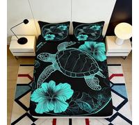Drap Housse 3D Imprimé Tortue Fleur Microfibre Grande Profondeur Linge de Lit Antidérapant Océan Mattress Fitted Cover Lavable Chambre 140x200x25cm
