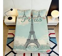 Drap-Housse 3D Imprimé Tour Eiffel Paysage Microfibre Poche Profonde Antidérapant pour Chambre Ensemble de Linge Paris Housse de Matelas Lavable Tout Enveloppent 140x200x25cm
