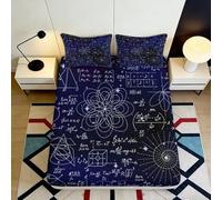 Drap Housse 3D imprimée Formule Galaxie Microfibre Grande Profondeur antidérapant Chambre, Housse de Matelas Astronomie Fitted Cover Lavable Tout Autour pour literie 90x200x25cm