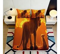 Drap-Housse 3D Lion Famille Imprimé Microfibre Poche Profonde Antidérapant Décor Coucher de Soleil Africain Mattress Fitted Cover Parure de Lit Chambre 160x200x25cm