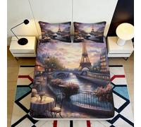 Drap-Housse 3D Printing Paris Nuit Microfibre Grande Profondeur Antidérapant Décor Chambre Housse Matelas Paris Washable Protection 160x200x25cm