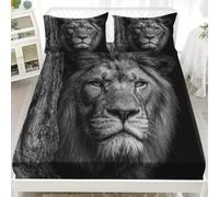 Drap Housse 80x160 cm, Animaux Lions BêTes Sauvages Drap-Housses en Microfibre pour Matelas 30 cm, Drap Housse 1 Personnes Douce et Aux Rides, Gris Housse de Matelas avec 2 Taie d'oreiller