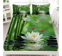 Drap Housse 80x160 cm Housse de Matelas Filles, Garçons, ForêT de Bambous Fleurs Papillons Protection de Matelas avec Bonnet de 30 cm, Vert Doux Résistant aux Rides Drap Housses en Microfibre
