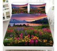 Drap Housse 80x160 cm Housse de Matelas Filles, Garçons, Lacs Montagnes EnneigéEs Fleurs Protection de Matelas avec Bonnet de 30 cm, Paysage Naturel Doux Résistant aux Rides Drap Housses en Microfibre