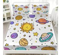 Drap Housse 80x160 cm PlanèTe Soleil Enfantine Antidérapants Résistant aux Rides Parure de Lit, Blanc 30 cm Drap Housse Matelas Epais Protection de Matelas avec 2 Taie d'oreiller