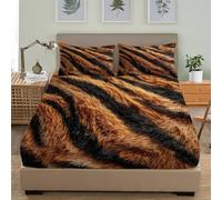 Drap Housse 80x160 cm Texture de Fourrure de Tigre Camouflage Microfibre Drap de Lit Brun Respirant Housse de Matelas sans Repassage Ourlet Élastique Solide Convient aux Matelas à Moins de 30 cm