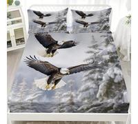Drap Housse 80x160cm Bonnet 30cm - Doux, Résistant, Anti-Plis - Hiver ForêT Pygargue à TêTe Blanche Drap Housses en Microfibre Lit 1 Personne - Protection de Matelas Drap de Lit Art Enfant