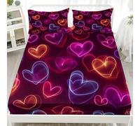 Drap Housse 80x160cm Grand Bonnet 30cm Couleurs NéOn Drap Housse Bande Élastique Réglable pour 1 Personnes Lit, ThèMe de l'amour Romantique Housse de Matelas Respirant Antidérapants