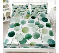 Drap Housse 80x160x30cm en Microfibre Douce, Vert Clair Draps-Housses Poche Profonde 30cm, Imprimé Feuille D'Eucalyptus Parure de Lit 1 Personne Respirant pour Enfants, Adolescents