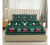 Drap Housse 90 x 190 Housse Doux et Respirant Tricoter des Flocons de Neige en Forme d'élan Parure de lit imprimée pour Enfants et Adolescents Drap Vert foncé Rouge