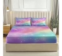 Drap Housse 90 x 200 + 30 cm, Dessin Rêve Art Étoiles Imprimé Microfibre Douce 30cm Profond - Couleur Drap Housse Élastique pour Matelas Chambre à Coucher Décoration Maison