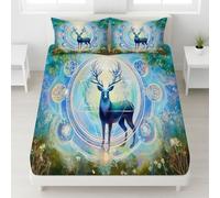 Drap Housse 90 x 200 cm 2 Pièces + 1 Taie d'oreiller 65 x 65 cm Microfibre Brossée Douce, Matelas Épais jusqu'à 30 cm, Respirante, Anti-Froissement, Bleu, Halo Sacré Cerf