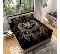 Drap Housse 90x190 Attrape Reve Noir Drap-Housse Plume Drap Plat pour Lit avec Grand Bonnet de 30 cm Draps Housse Microfibre et 2 Taies d'oreillers, pour Matelas éPais