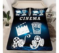 Drap Housse 90x190 Cinéma Draps Housse 1 Personne Enfants Adultes 3D Housse Matelas Poche Profonde 30cm Drap-Housse Microfibre Doux avec 2 Taies D'oreillers e638