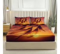 Drap Housse 90x190 cm, avec 1 Taie d'oreiller 65x65 cm - Drap Housse Microfibre Doux à Motifs Rétro Coucher De Soleil Attrape-Rêves, 30CM Grand Bonnet, Couleur Orange