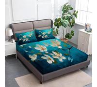 Drap Housse 90x190 cm Fleur D'abricotier, 3D Scène de Jardin Drap-Housse en Microfibre, Drap Plat 1 Personne avec 2 Taie d'oreillers pour Matelas Épais C.L947