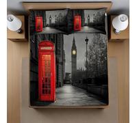 Drap Housse 90x190 cm Londres 3D Drap-Housse Cabine Téléphonique Rouge Draps Housses Microfibre 1 Personne avec 2 Taie d'oreillers pour Matelas Épais XCW1843