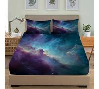 Drap Housse 90x190 cm NéBuleuse du Ciel éToilé de RêVe Antidérapants Résistant aux Rides Parure de Lit, Bleu Violet 30 cm Drap Housse Matelas Epais Protection de Matelas avec 2 Taie d'oreiller