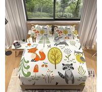 Drap Housse 90x190 cm Renard, 3D Raton Laveur - coton, pour lit 90 x 190 à 30 cm - hauteur du matelas, microfibre taie d'oreiller