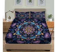 Drap Housse 90x190 cm Style Mandala BohèMe Microfibre Drap de Lit Violet Respirant Housse de Matelas sans Repassage Ourlet Élastique Solide Convient aux Matelas à Moins de 30 cm