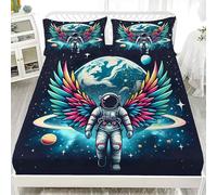 Drap Housse 90x190 Cosmos Drap-Housse Astronaute Draps Housse Microfibre avec Grand Bonnet de 30 cm, et 2 Taies d'oreillers, Drap Housses, pour Matelas éPais