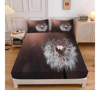 Drap Housse 90x190 Pissenlit Housse de Matelas Brun, Draps Housses Microfibre Bonnet 35 cm pour Matelas Epais avec 2 Taies D'Oreillers 65x65cm sd2361