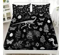 Drap Housse 90x190cm Grand Bonnet 30cm Noir Drap Housse Bande Élastique Réglable pour 1 Personnes Lit, ThèMe Dinosaure RéTro Housse de Matelas Respirant Antidérapants Résistant Aux Rides