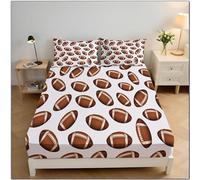 Drap Housse 90x190cm Imprimé Thèmes De Football Américain, Bonnets 30 cm pour Matelas Épais, Housse de Matelas avec Une Rebord Élastique, Literie en Décoratif Sports, Brun