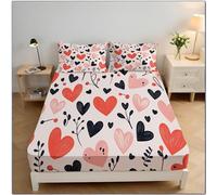 Drap Housse 90x190x30 cmFleur d'amour pour Garçon Fille, Housse De Matelas Mignon Hpainted, avec Coins élastiqués pour Matelas De 30 Cm Doux Et Lavable en Machine, Rose