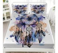 Drap-Housse 90x190x30cm Grand Bonnet 30cm - Blanc Protège Matelas Draps Housses lit 1 Personnes ModèLe D'Attrape-RêVes à L'Aquarelle Microfibre Linge de Lit Doux et Confortable pour Enfants