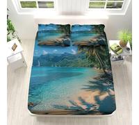 Drap Housse 90x200 / 90x190 Enfant Océan Microfibre Doux 3D Plage Palmier 1 Personne Grand Bonnet 30 cm pour Matelas Épais avec Élastique Tout Autour a/2923