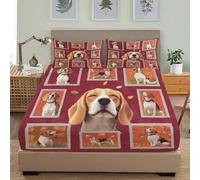 Drap Housse 90x200 cm Beagle 3D Drap-Housse 90x200 cm Chien de Compagnie - pour lit de 90 x 200 - Hauteur du Matelas à 30 cm, Housse de Matelas Enfant avec 2 Taie d'oreiller Q486