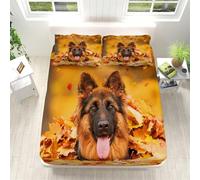 Drap Housse 90x200 cm Berger Allemand 3D Drap-Housse 90x200 cm Chien - pour lit de 90 x 200 - Hauteur du Matelas à 30 cm, Housse de Matelas Enfant avec 2 Taie d'oreiller R1011
