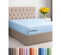 Drap Housse 90x200 cm Bonnet 40 cm Extra Profond - Microfibre de Polyester Brossé Douce - Matelas Épais Jusqu’à 40 cm (16") - Oeko-TEX - Résistant au rétrécissement et à la décoloration - Bleu Clair