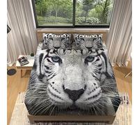 Drap Housse 90x200 cm Tigre, 3D Animaux Sauvages Drap-Housse 90x200 cm - pour lit de 90 x 200 à 30 cm - Hauteur du Matelas, Drap Housse Enfant avec 1 Taie d'oreiller
