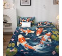 Drap Housse 90x200 Poisson - Protege Matelas Lotus, Drap Housse Grand Bonnet 35 cm, Housse Matelas Doux et Confortable Microfibre avec 1 Taies d'oreiller 50x75 cm H-&6-125