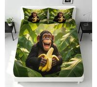 Drap Housse 90x200cm Chimpanzés de la Forêt Tropicale Animaux Tropicaux | Poche Profonde 30 cm 3D Impression Draps-Housses 90 x 200 Drap de Lit Doux Microfibre Parure de Lit avec 2 Taies d'oreiller