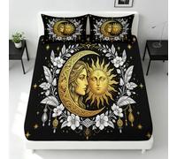 Drap Housse 90x200cm Déesses du Soleil et de la Lune Thème Sorcière | Poche Profonde 30 cm 3D Impression Draps-Housses 90 x 200 Drap de Lit Doux Microfibre Parure de Lit avec 2 Taies d'oreiller