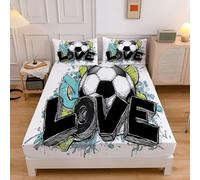 Drap Housse 90x200cm Grand Bonnet 30 cm, Drap Housse 1 Personnes Doux Matelas Épais en Microfibre avec Élastique Tout Autour, 2 taies d'oreillers 65x65 cm, Amour Lettres Graffitis Football