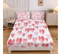 Drap Housse 90x200cm Grand Bonnet 30 cm,Drap Housse 1 Personnes Doux Matelas Épais en Microfibre avec Élastique Tout Autour,2 taies d'oreillers 65x65cm,Psychédélique Géométrique Coeur d'amour Rouge