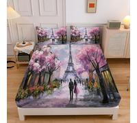 Drap Housse 90x200cm Grand Bonnet 30 cm, Ville Tour Eiffel Linge de Lit 1 Personnes Doux et Confortable en Microfibre, Lot de 3 Draps Housses ys avec 2 Taie d'oreiller
