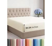 Drap-housse à bonnet très profond pour matelas de 45,7 à 61 cm d’épaisseur, doux, infroissable et anti-décoloration, respirant et confortable, pour lit queen size, blanc cassé