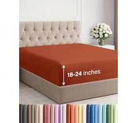 Drap-housse à bonnet très profond pour matelas de 45,7 à 61 cm d’épaisseur, doux, infroissable et anti-décoloration, respirant et confortable, pour lit king size, terracotta