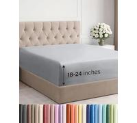 Drap-housse à bonnet très profond pour matelas de 45,7 à 61 cm d’épaisseur, doux, infroissable et anti-décoloration, respirant et confortable, pour lit queen size, bleu acier