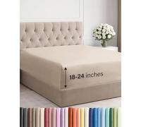 Drap-housse à bonnet très profond pour matelas de 45,7 à 61 cm d’épaisseur, doux, infroissable et anti-décoloration, respirant et confortable, pour lit california king size, beige